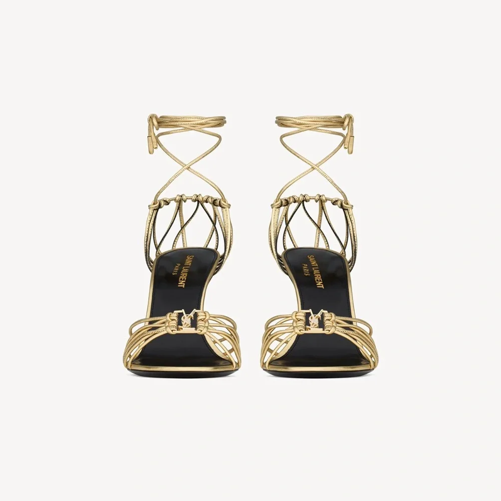 Saint Laurent Metallic Gold BABYLONE SANDALS 37.5 - Picture 6 of 7
